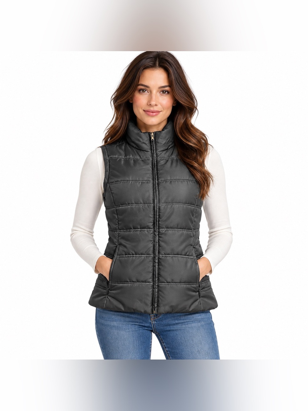 Carole Little Black Quilted Puffer Vest Leopard Print Lining Size S